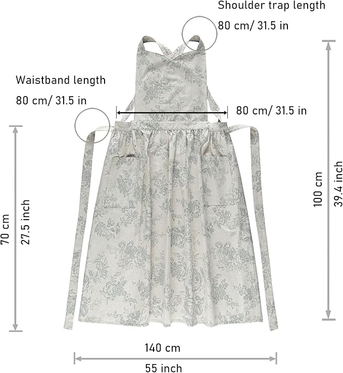 Floral Cotton Waterproof Adult Kitchen Apron Adjustable Cooking Baking Garden Chef Apron with Pocket