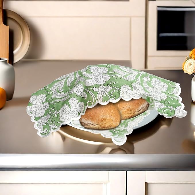 Ridhi Hand Block Print Sage Green 18" x 18" (Set of 4) Embroidery Table Napkins Reusable Cotton Dinner Napkins for Weddings, Parties, Everyday Dining Gift for Spring, Easter, Valentine