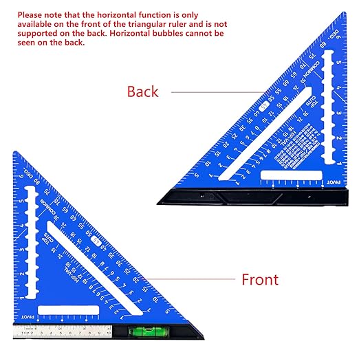 Beslands 7 inch Rafter Square with Level, Aluminum Metal Triangle Ruler Carpenter Square Woodworking Layout Tool Aluminum Triangle Tool Stainless Steel Ruler (Blue)