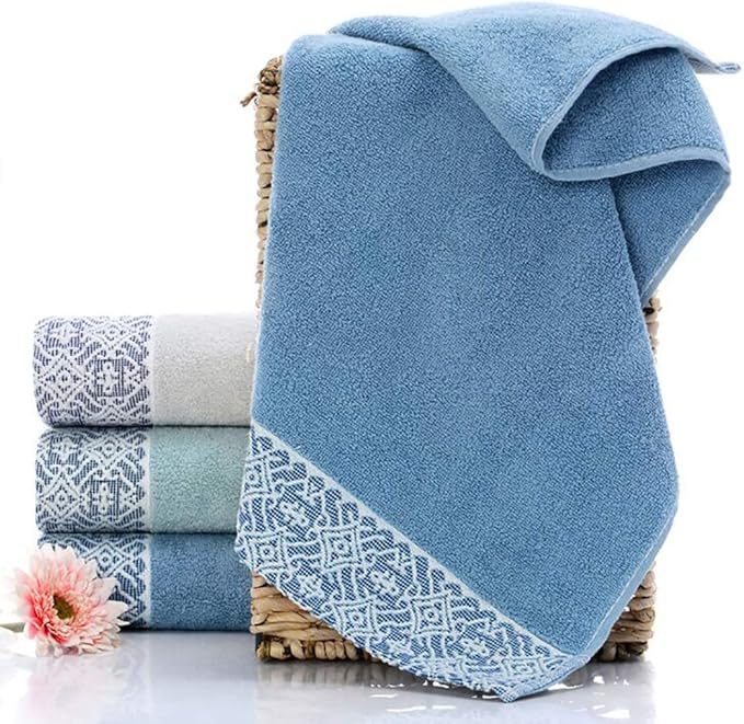 2 Pack Cotton Hand Towels,100% Cotton Face Towels, Durable Highly Absorbent Soft Washcloth Towel for Premium Luxury Spa Hotel Bathroom, Camping, Gym （14 x 30 Inch (Maoj-lassical Blue)