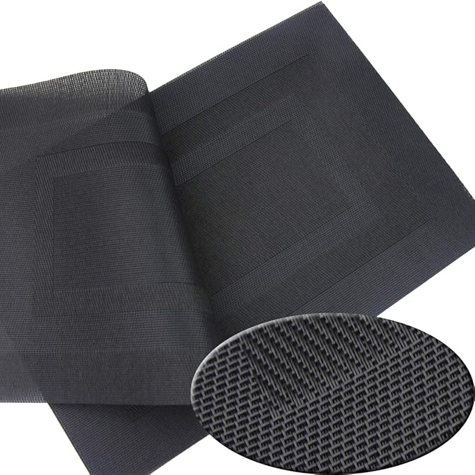 PIGCHCY Placemats,Washable Woven Vinyl Durable Placemats for Dining Table,Easy to Clean Plastic Placemats Set of 6 (18 x 12 inches, Pure Black)