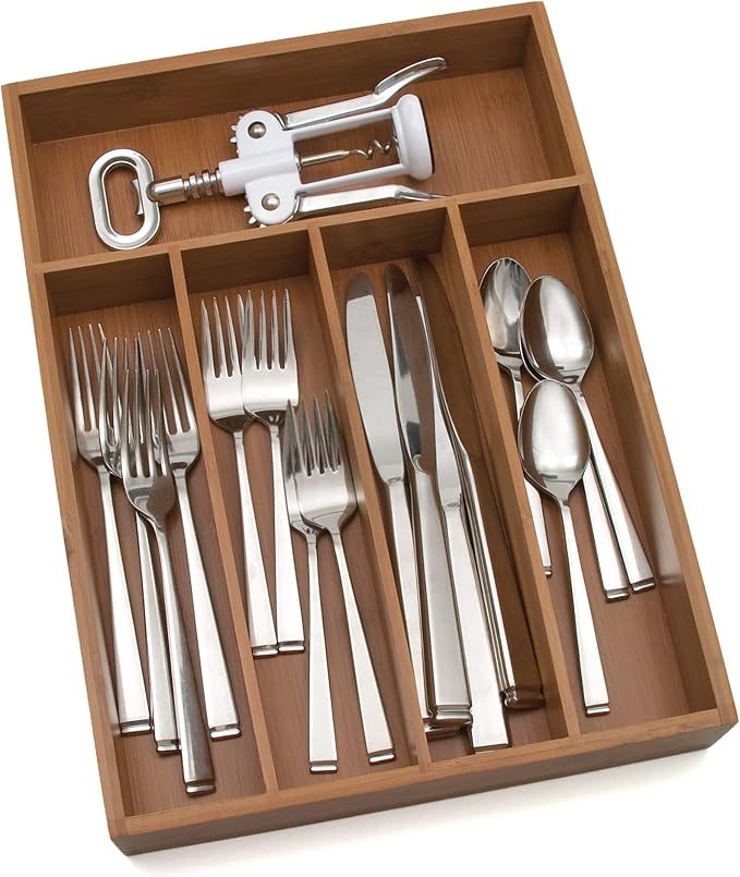 Lipper Bamboo Wood Flatware Organizer, 10 1/2" x 14" x 2" (Pack of 2)