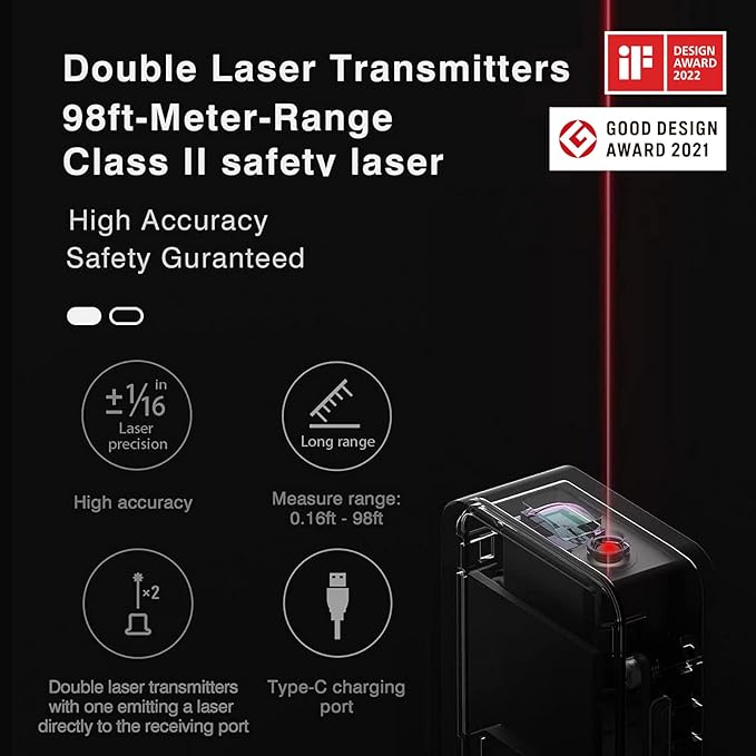 HOTO Laser Measuring Tool, Unique Gifts for Men Women, Pocket-Size 98Ft Laser Tape Measure ±2mm Accuracy, USB-C Rechargeable, OLED Display, Ft/M/in Unit, Real-time Data Sync, Cool Gadgets & Home Use