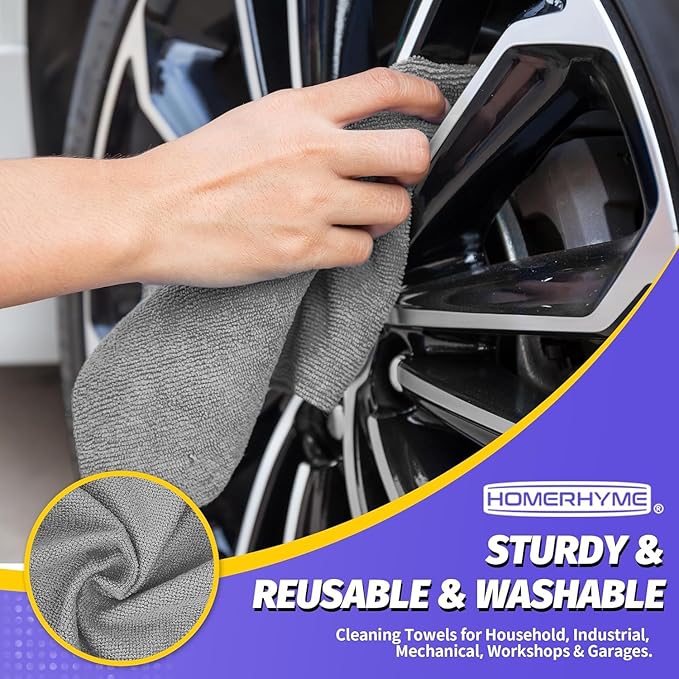 Microfiber Cleaning Cloth, 200 Pack Grey Cleaning Rags Microfiber Towel Bulk Absorbent Lint-Free Wash Cloths, All-Purpose Towels for Cars, Shop, Automotive, Garage, Home & Kitchen