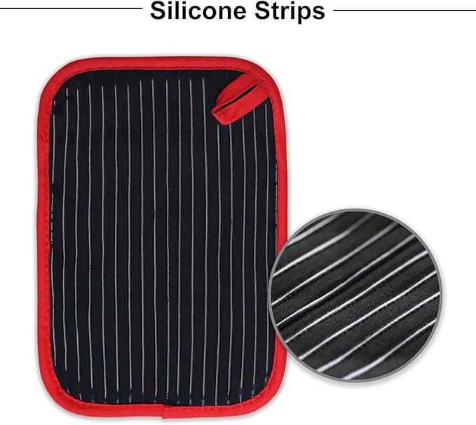 Hot Pads for Kitchen, Potholders for Kitchen Heat Resistant, Heavy Duty Pot Holders with Pockets Non Slip, Pure Cotton and Terrycloth Lining Pot Holders Set of 2, Black