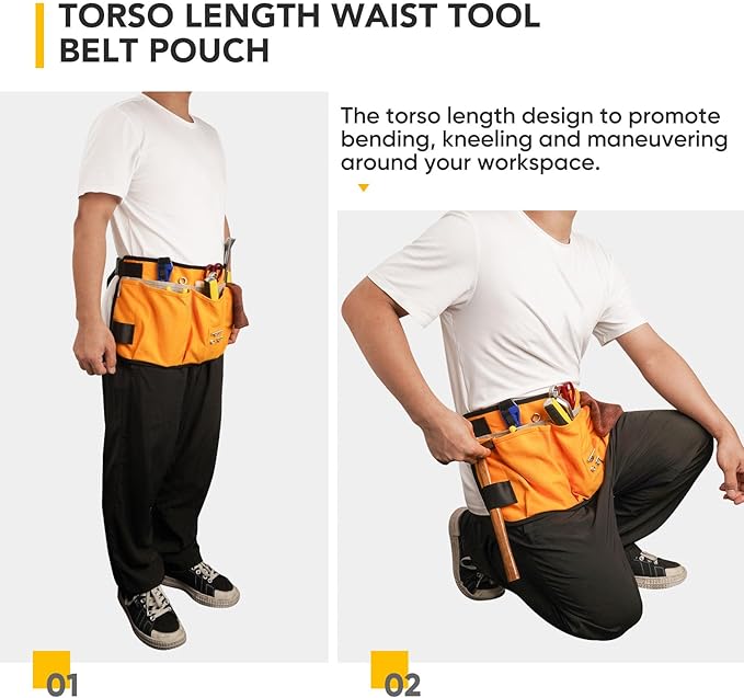 Waist Tool apron with 18 pockets, Heavy Duty Construction Tool Belt, Work Apron for Men and Women, Gifts for Men Dad Father(Wasit-Yellow)