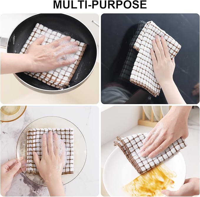 Kitinjoy Cotton 16 Pack Terry Kitchen Dish Cloths, 12 x 12 Inches Super Soft and Absorbent Dish Rags, Quick Drying Dish Towels for Washing Dishes, Mix Color