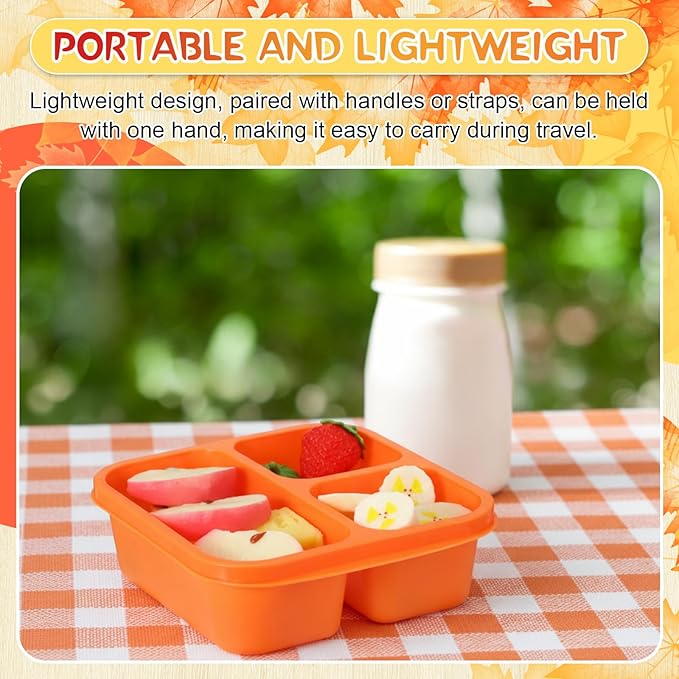 Honeydak 5 Pack Snack Containers 3 Compartment Bento Snack Boxes Divided Meal Prep Containers with Lids Reusable Adults Lunch Food Storage Box for School Work Travel(Fall Color)