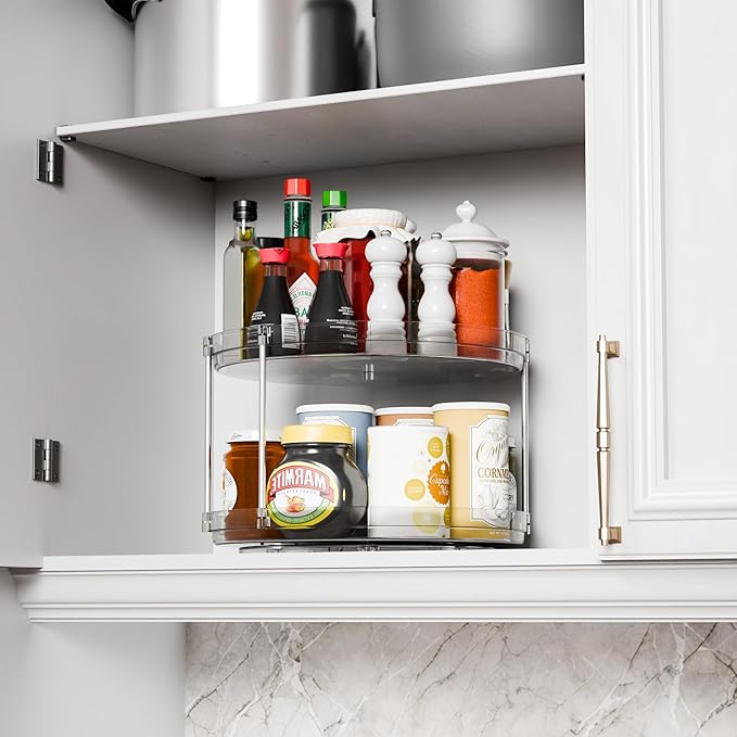 2 Tier Lazy Susan Turntable for Cabinet,Countertop,Pantry,12"W Spinning Seasoning Organizer,Double Rotating Kitchen Spice Rack Organizer and Condiments,Medicine,Vitamin Bottle Organizer Carousels,2Pc