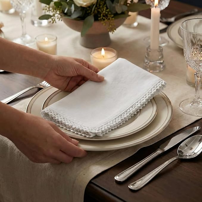 ACCENTHOME White Cloth Napkins Set of 12 18x18 inch Cotton Dinner Napkins - Washable Soft Premium Hotel Quality Reusable Perfect Table Napkins for Family Dinners, Weddings & Everyday Use