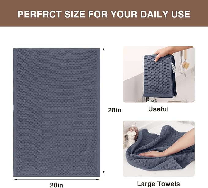 Homaxy 100% Cotton Oversized Waffle Weave Kitchen Dish Towels, 7-Pack Ultra Soft Absorbent Dish Towels, Quick Drying Cleaning Towels, 20 x 28 Inches, Dark Grey