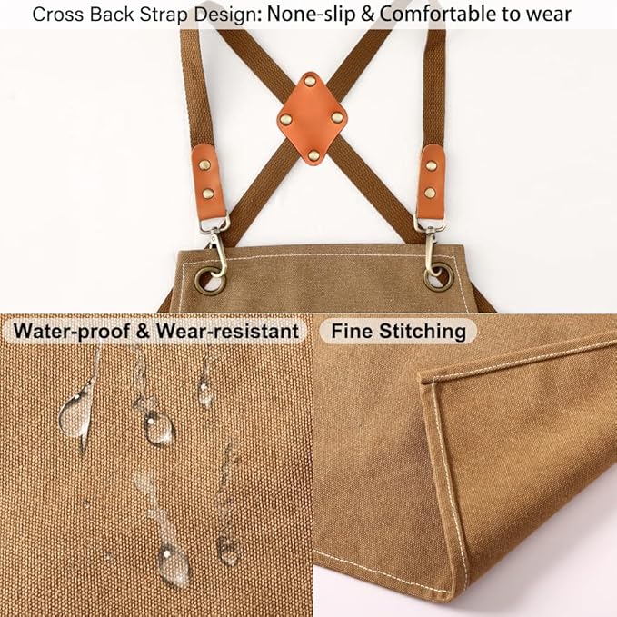 Canvas Work Apron,Cross Back Aprons for Men,Women,Cooking,Carpenter,Woodworking,Chef,BBQ,Grilling,Bartender