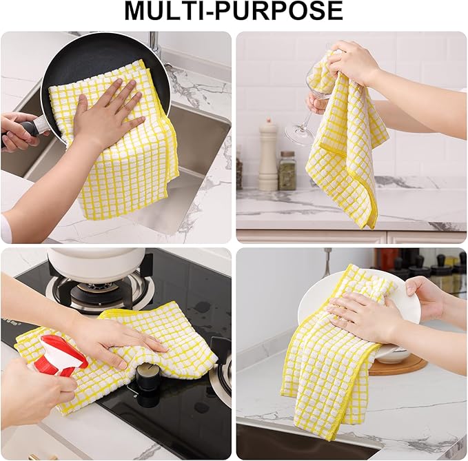 Kitinjoy Cotton 12 Pack Kitchen Towels and Dishcloths Sets, 16 x 25 Inch & 12 X 12 Inch Dish Towels Bulk, Super Soft and Absorbent Hand Towels for Kitchen Drying, Yellow