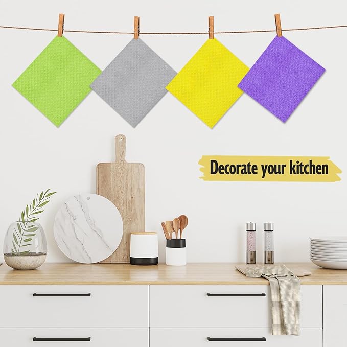 MoLKENE Swedish Dishcloths for Kitchen | 10 Pack Absorbent Cellulose Sponge Cloths Washable | Non-Scratch Reusable Paper Towels Quick Drying Cleaning Rag - White