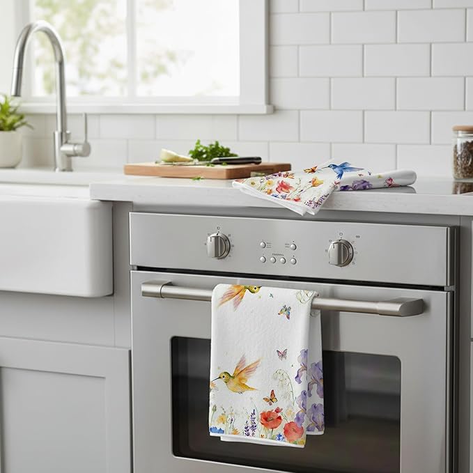 4Pcs Hummingbird Flower Kitchen Towels-16×24in Spring Dish Towels, Super Absorbent Wildflower Hand Towels for Holidays Decor Easter Mother‘s Day Gifts