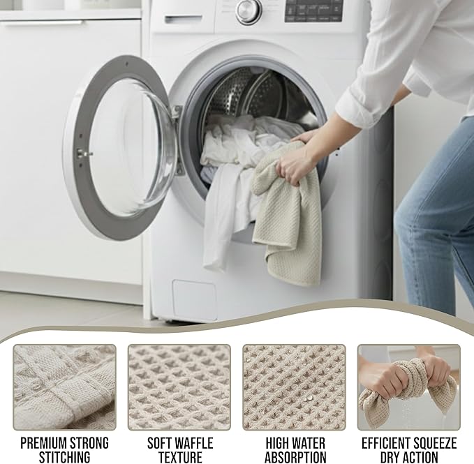 100% Cotton Waffle Kitchen Dish Cloths 6-Pack– Ultra Absorbent & Quick Dry, Counters & Kitchen Use – Soft, Durable & Lint-Free13.50X13.50 inches (Off-White)