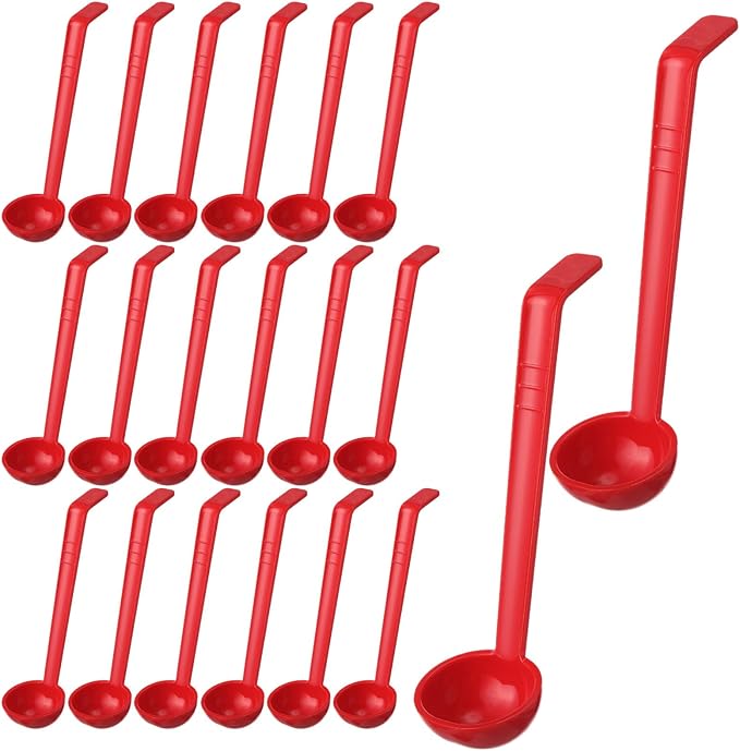 Tioncy 20 Pcs 1 oz Plastic Small Ladles with 8 Inches Long Handle, Mini Ladle for Serving Salsa Sauce Dressing Punch Bowl Sauces and Toppings (Red)