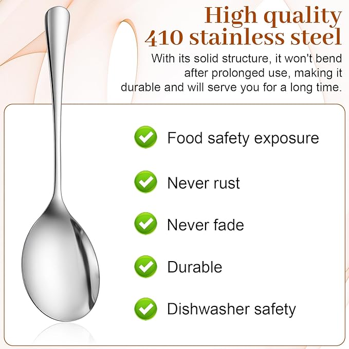 10 Pcs Large Serving Spoons Set, 9.76 Inches Stainless Steel Spoons Solid Silver Serving Utensils Big Ladle Tablespoons for Parties Buffet Catering Banquet Kitchen Basics Dishwasher Safe