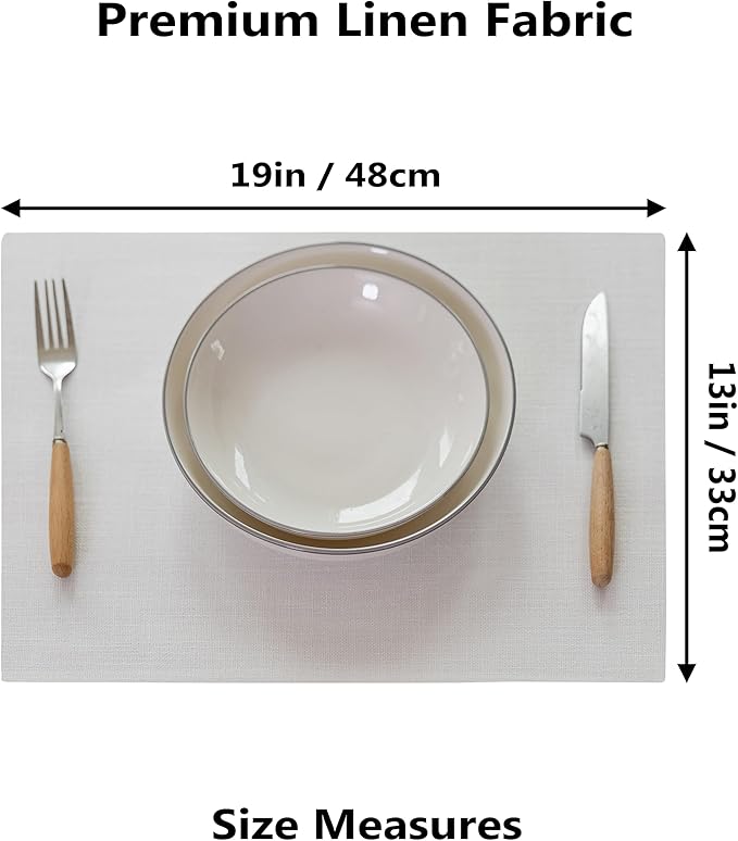Demetex White Placemats Set of 4 Heat Resistant Cloth Place Mats Linen Dining Table Mats for Wedding Party Decorations, Pure White