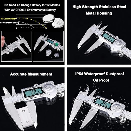 Kynup Digital Caliper, 12 Inch Caliper Measuring Tool with Stainless Steel, IP54 Splash Proof Protection Design, Large LCD Screen, Easy Switch from Inch Metric Fraction (300mm)