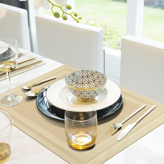 Aofmee Placemats Set of 6, Washable PVC Place Mats, Heat Resistant Non-Slip Table Mats, Woven Vinyl Plastic Placemats for Dining Table Decor, Stain Resistant Kitchen Table Placemats, Easy to Clean