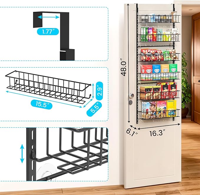 ElegantArray 6-Tier Pantry Door Oragnizer, Over The Door Pantry Organizer Rack and Storage, Hanging Spice Rack Shelves Door, Home Office Laundry Room Bathroom & Kitchen Organization Essentials Metal