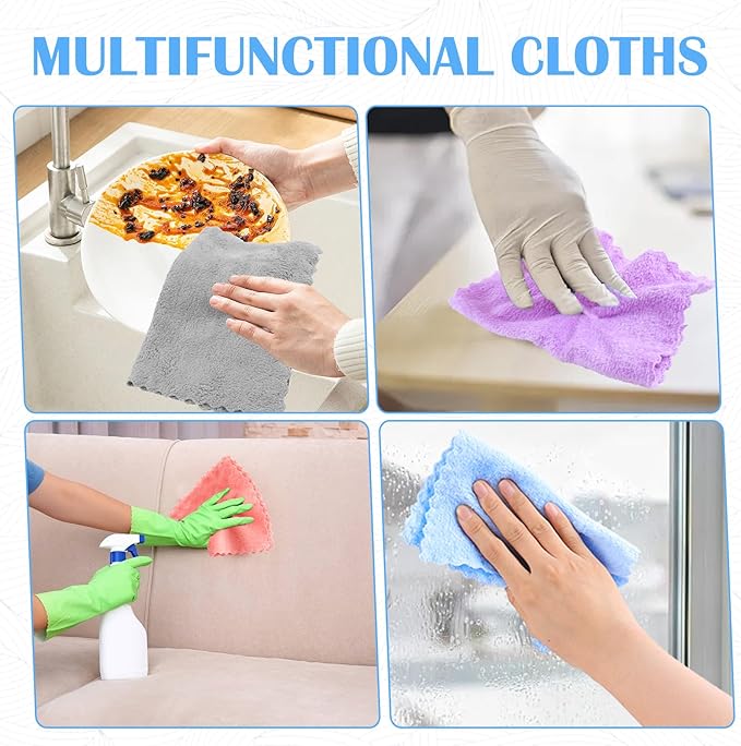 30 Pack Kitchen Dishcloths, Super Absorbent Coral Fleece Cleaning Cloths, Dish Cloths, Multipurpose Reusable Washcloths, Fast Drying Dish Rags for Clean Table, Glass 7 x 9 Inch (Multicolor)