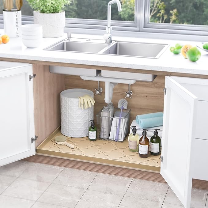 SIKADEER 28" x 22" Under Sink Mat Waterproof, Silicone Mat Kitchen Drawer Shelf and Cabinet Liner, Sink Protector for Kitchen Organizers and Storage, Boot Tray Pet Food Mats