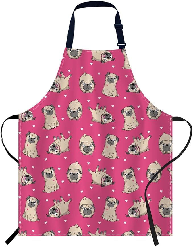 oFloral Pugs Apron Unisex Adjustable Bib Apron Cooking Kitchen Chef Women Men Aprons for Home Kitchen, Restaurant,Coffee House,Shop,Garden