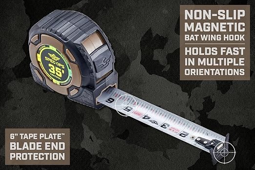 Spec Ops Tools 35-Foot Elite Series Magnetic Tape Measure, 1 1/4" Double-Sided Blade, Includes Fractional Markings, 12 Feet of Stand Out, Military-Grade Composite Case, 3% Donated to Veterans