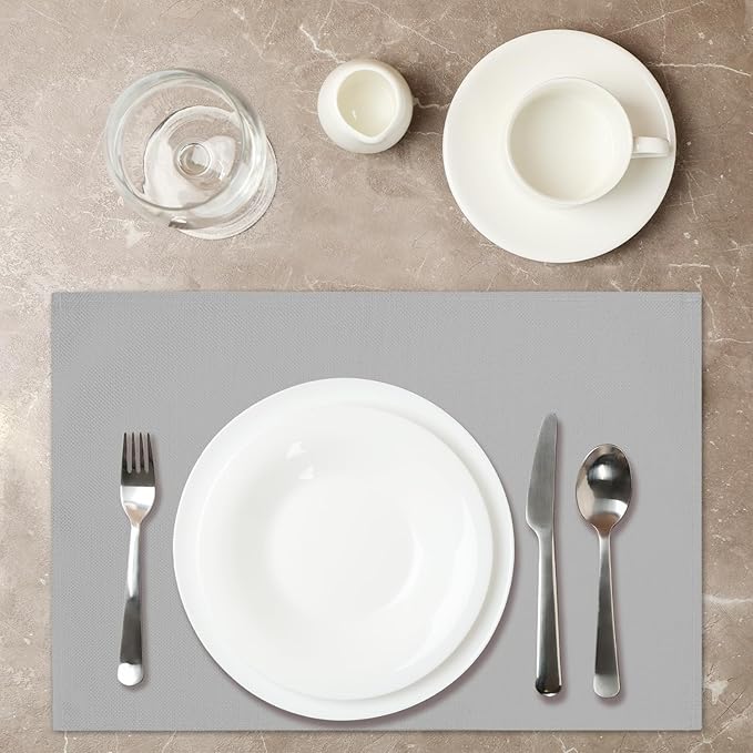Placemats Set of 4, Heat Resistant Placemats Wrinkle Free Place Mats for Dining Table, Cotton Linen Table Mats for Indoor & Outdoor, 12x18 inch (Grey)