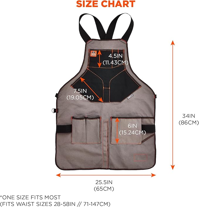 Ergodyne - 13696 Arsenal 5705 Full Length Tool Work Apron, 13-Pockets, Gray