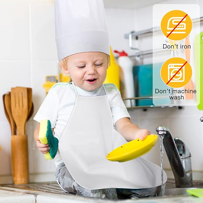 JaGely 60 Pcs Kids Chef Hat and Apron Set Chef Aprons and White Hats Non Woven Fabric Costume for Girls and Boys Cooking
