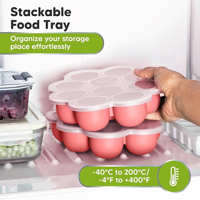 KeaBabies Silicone Food Freezer Trays with Lid, 2oz x 10 Pods Baby Food Storage Containers, Easy Puree Meal Prep, Breast Milk Silicone Freezer Molds, Dishwasher, Microwave Safe, BPA-Free (Blossom)
