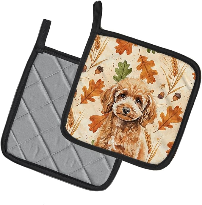 Caroline's Treasures Miniature Apricot Poodle Heirloom Fall Pair of Pot Holders Pair 7.5x7.5 Quilted Insulated Hot Pads Decorative Kitchen Gift Made in USA