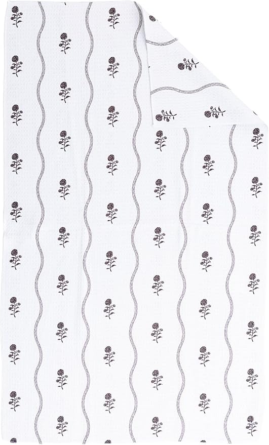 Premium Kitchen Tea Towel | Microfiber Waffle Weave | Quick Dry | Super Absorbent | Double-Sided Designer Prints | 2 Pack (Midnight Garden)