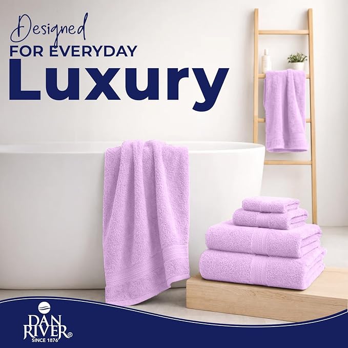 DAN RIVER 8 PC Luxury Bath Towels for Bathroom, 2 Bath, 2 Hand, and 4 Wash Cloths, 600 GSM 100% Ring Spun Cotton Towel Set, Highly Absorbent, Gym, Hotel, and Spa, Lavendar