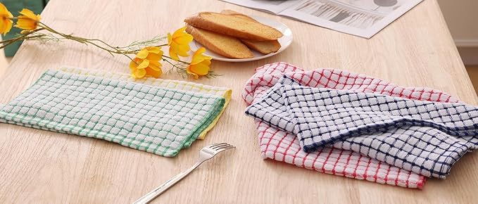 Kitinjoy Cotton 12 Pack Terry Kitchen Towels, 16 x 25 Inches Super Soft and Absorbent Dish Towels, Quick Drying Hand Towels for Kitchen Drying, Blue