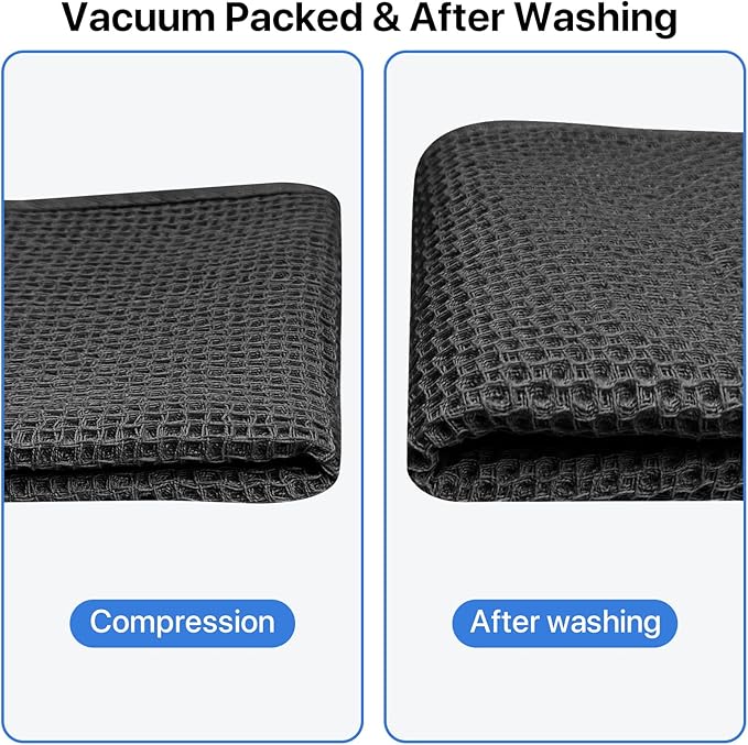 100% Cotton Waffle Weave Kitchen Towels, 4 Pack Dish Cloths for Washing Dishes, Ultra Soft Absorbent Dish Towels, Quick Drying Kitchen Rags, 13 x 28 Inches, Black