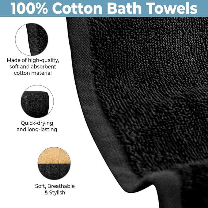 QUBA LINEN Hotel & Spa 100% Cotton Bath Towels Pack of 6, Ultra Soft, Quick Dry, Lightweight, Highly Absorbent, Perfect for Shower, Spa, Gym, Pool, Hotel, Resort & Daily Use (Multi-Color - 24" x 48")