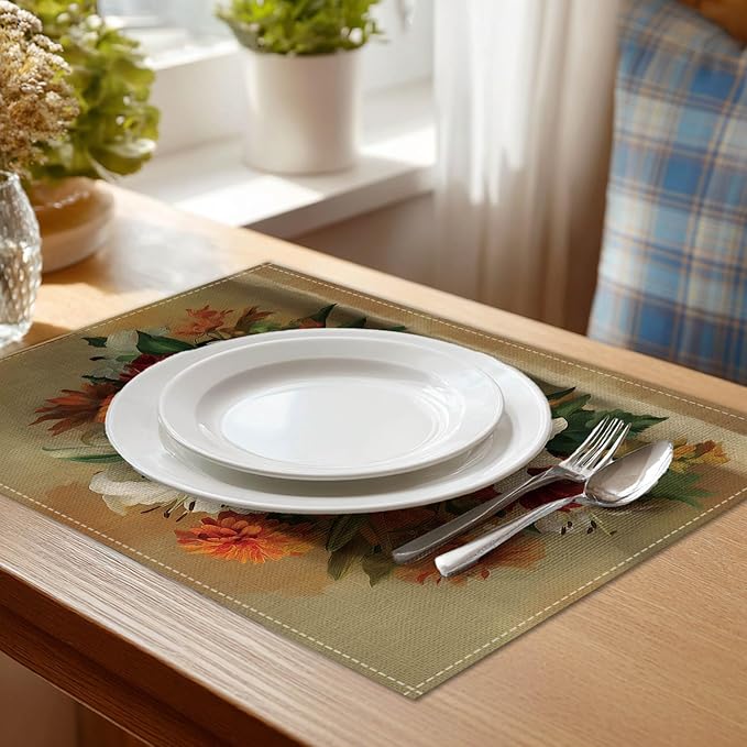 HOMETITUTE Placemats Set of 4 12x18 inch Floral Bouquet Pattern Spring Table Mats for Dining Table Linen Placemats Farmhouse Decorations Kitchen Decor for Outdoor Home Party Kitchen Seasonal Dining