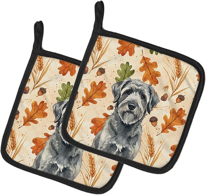 Caroline's Treasures Gray Bouvier des Flandres Heirloom Fall Pair of Pot Holders Pair 7.5x7.5 Quilted Insulated Hot Pads Decorative Kitchen Gift Made in USA