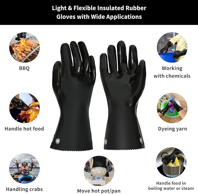 Insulated BBQ Gloves - Heat Resistant, No Stiff for Grill/Cooking/Pit, Grilling & Meat Gloves, Smoker Accessories