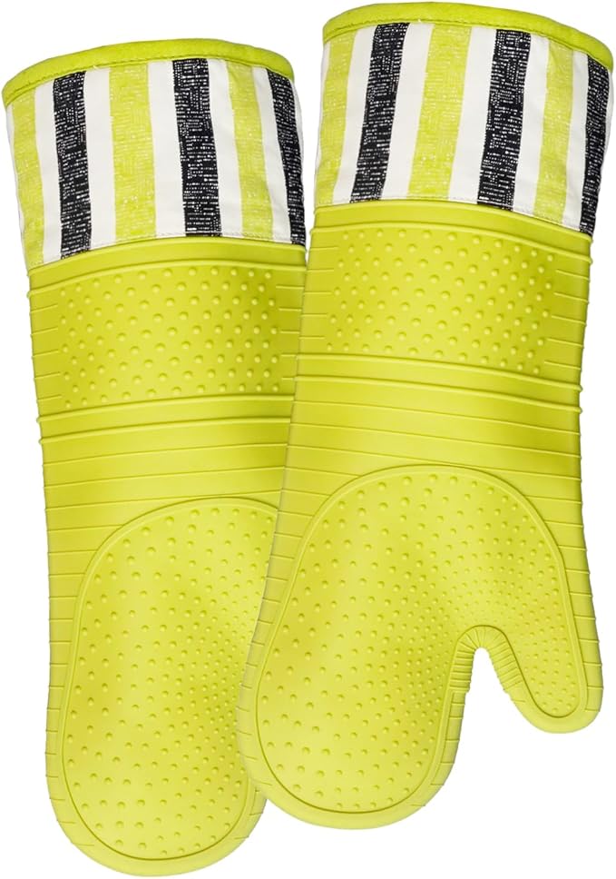 RED LMLDETA Heat Resistant 550 Degree Oven mitt, Silicone Oven Hot Mitts - 1 Pair, Extra Long Professional Baking Oven Gloves - Food Safe,Pot Holders Cooking,Grilling,Kitchen (Vanilla)