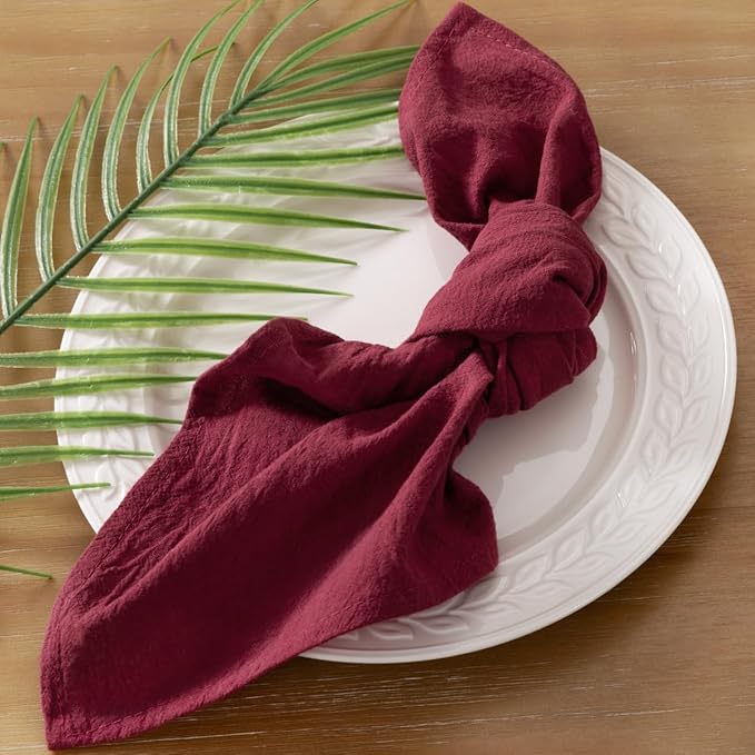 Socomi Cloth Napkins Burgundy Easter Spring Washable Reusable Bulk Linen Cotton Napkins Set of 4 17"x17" for Wedding Party Bridal Baby Shower Birthday Dining Table Decorations