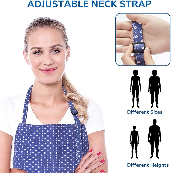 Aprons for Women with 2 Pockets, Adjustable Floral Cotton Kitchen Apron for Cooking Baking,Chef Apron, Artist or Garden Apron (Blue Floral)