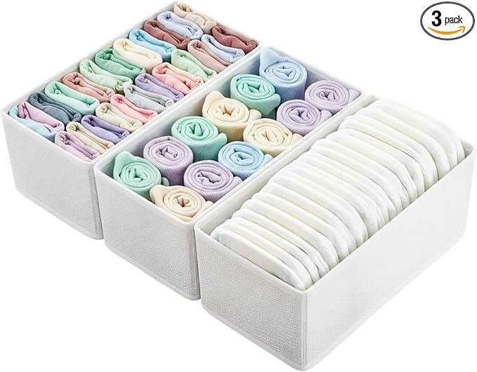3-Pack Breathable Mesh Drawer Organizer - Foldable Storage for Bras & Baby Clothes, Sock $ Underwear White Fabric Dividers for Nursery & Bedroom