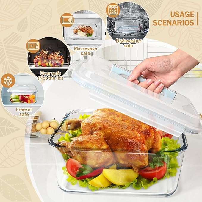 200oz/6000ml/26cup Extra Large Glass Storage Containers with Airtight Lid - Borosilicate Large Glass Food Storage for Rotisserie Chicken, Turkey - XL Big Glass Soup Bowls Freezer to Oven Safe