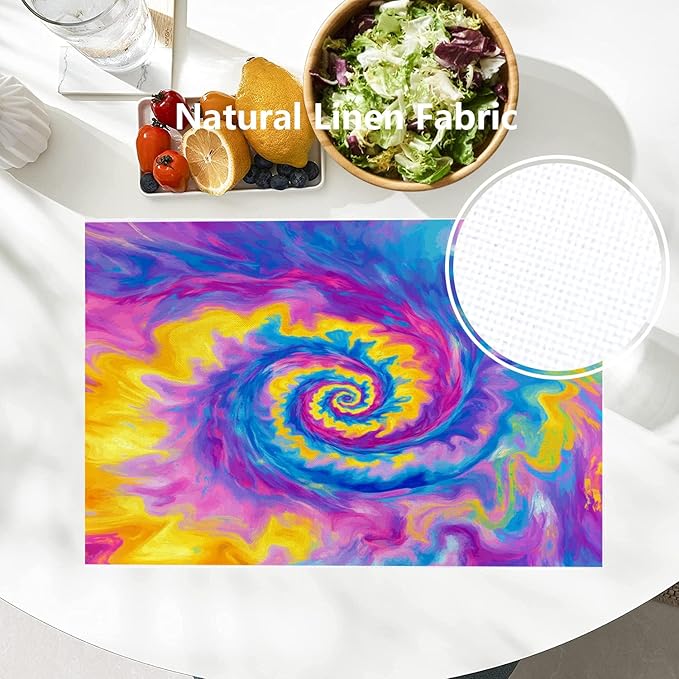 Batmerry Swirl Cosmic Blend Placemats, Kaleidoscopic Dreamy Washable Linen Table Mats for Kitchen Table Double Insulation Decor Dining Set Indoor Outdoor 12X18 in Set of 4