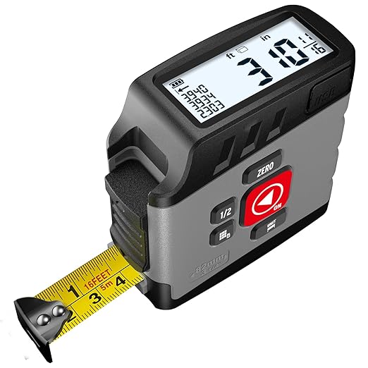 Digital Tape Measure 16 Ft - 6 Metric and Imperial Units, Easy Read Digital Measuring Tape Retractable with Fractions 1/16, Rechargeable Measurement Tool, for Distance/Area/Volume, Gray